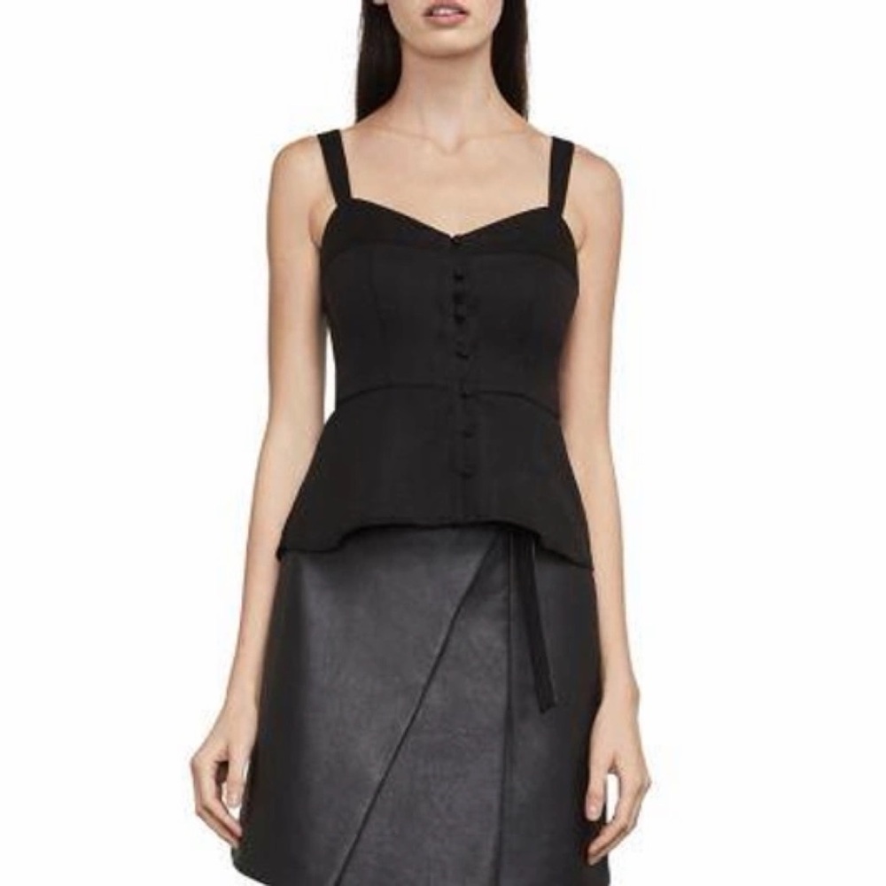 BCBGMaxAzria Jonesy Black Peplum Button Down Top